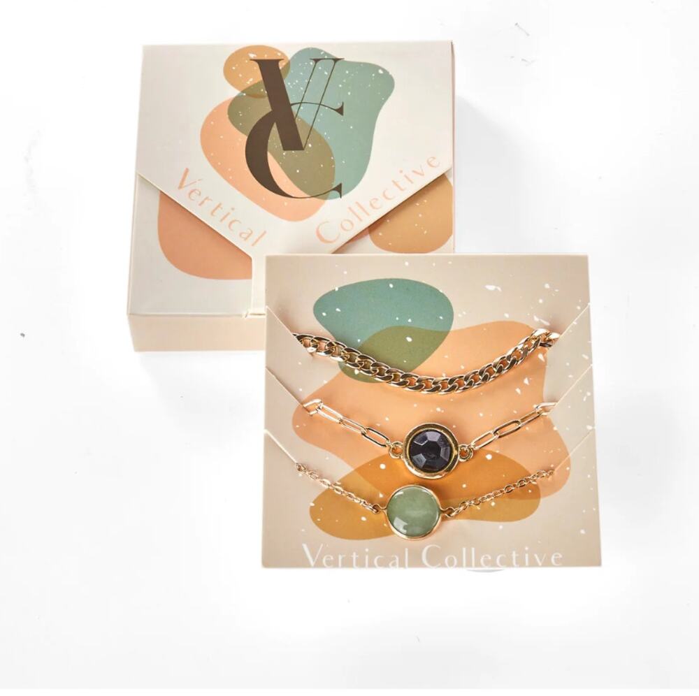 Vertical Collective Alora Bracelet Layering Set Gold Tone NEW